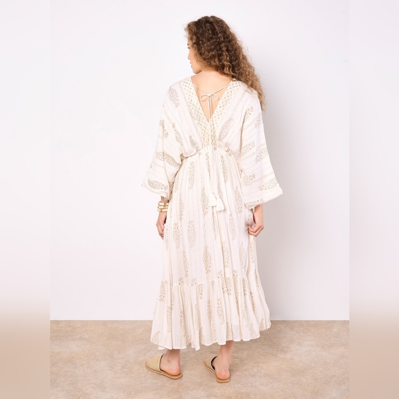 Paisley Boho Lurex Double V-Neck Midi Dress - Picture 2 of 4